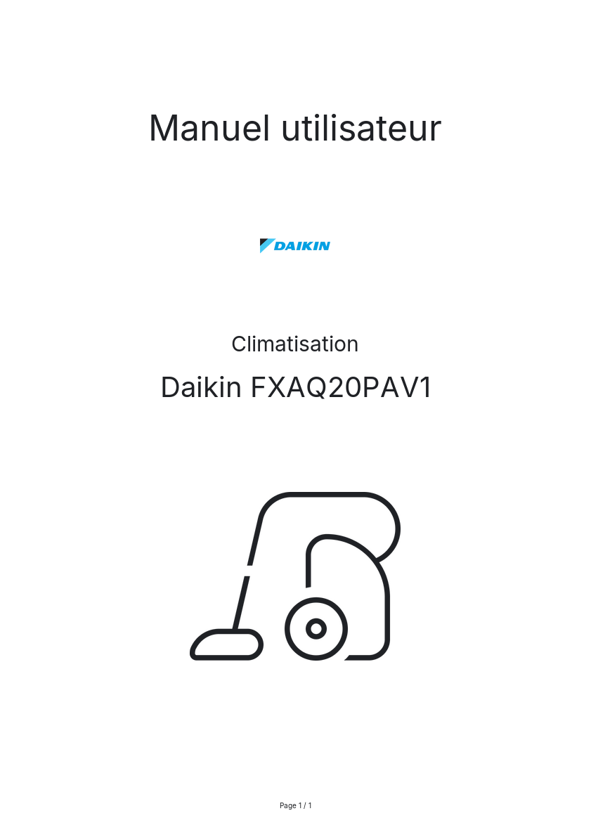 Image de la première page du manuel de l'appareil FXAQ20PAV1