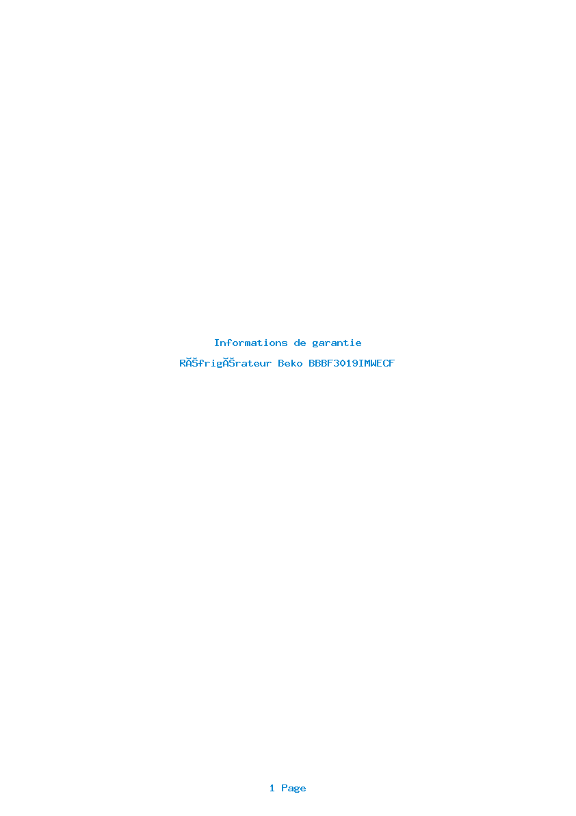 Page 1 de la notice Informations de garantie Beko BBBF3019IMWECF