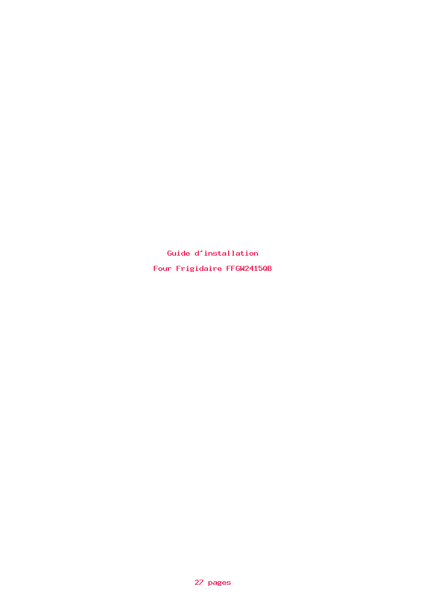 Page 1 de la notice Guide d'installation Frigidaire FFGW2415QB