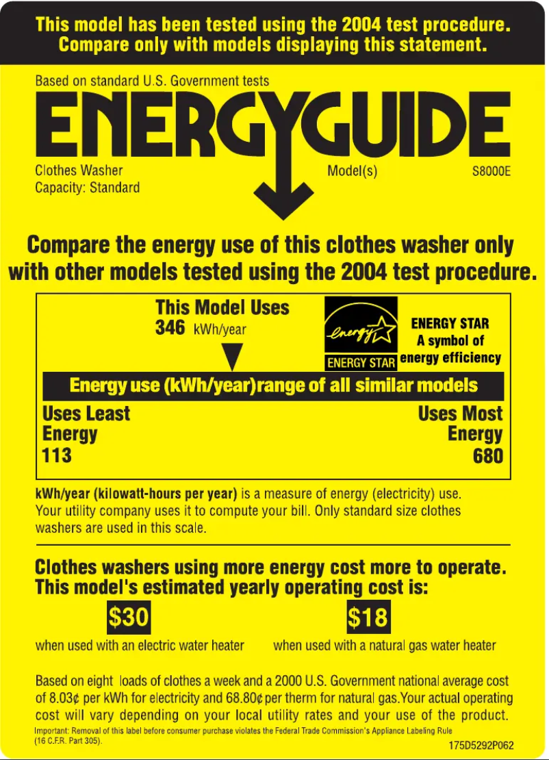 Page n°1 - Label énergétique GE S8000EWW