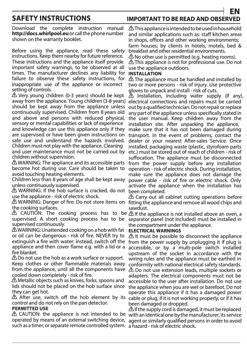 Page 1 de la notice Manuel utilisateur Whirlpool ACM 334/BF