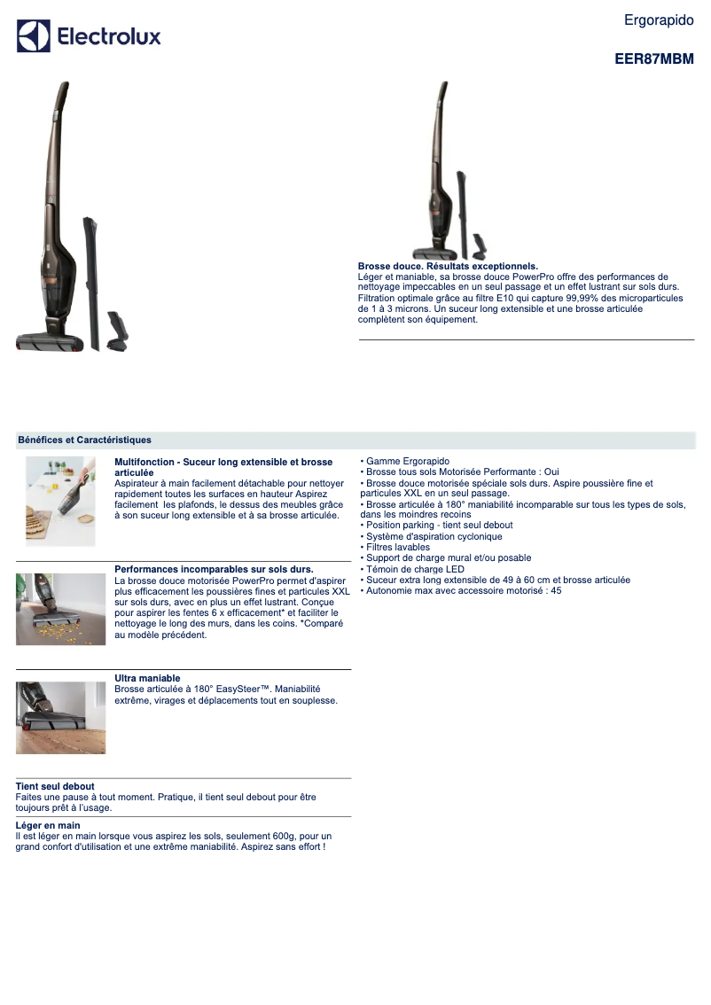 Página 1 del manual Ficha técnica Electrolux Ergorapido EER87MBM