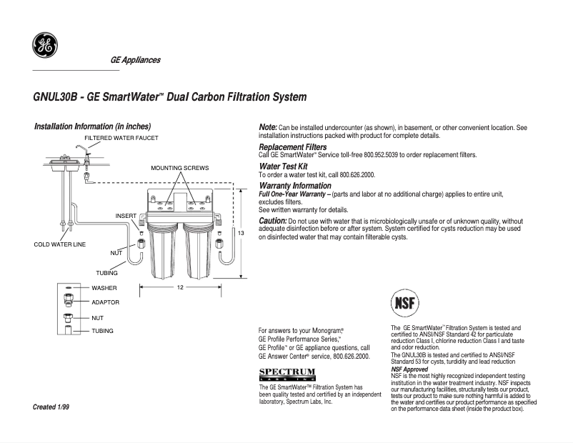 Página 1 del manual Ficha técnica GE GNUL30B