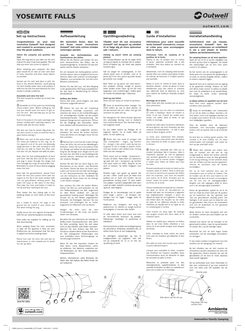 Page 1 de la notice Manuel utilisateur Outwell Ambiente Yosemite Falls