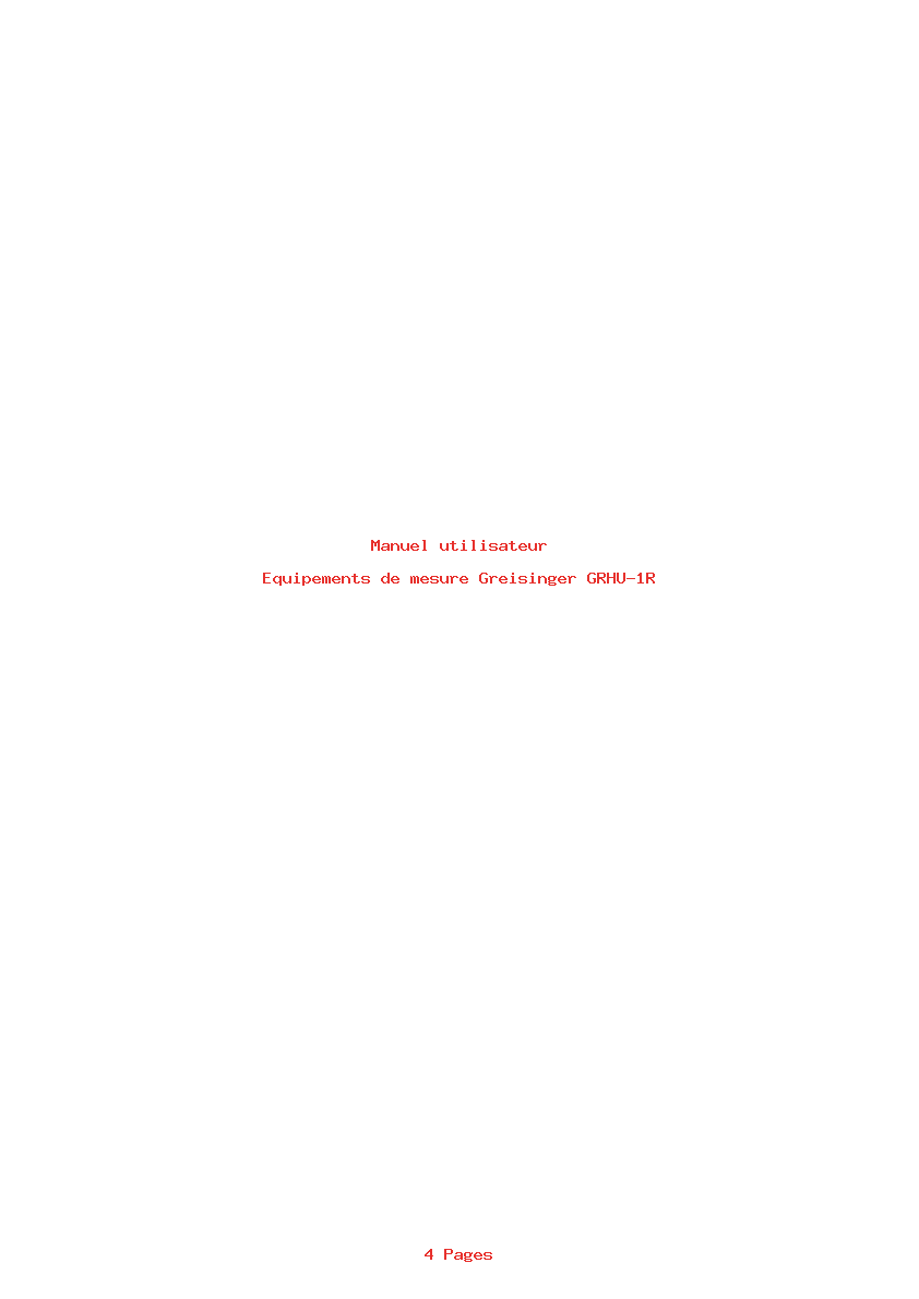 Page 1 de la notice Manuel utilisateur Greisinger GRHU-1R