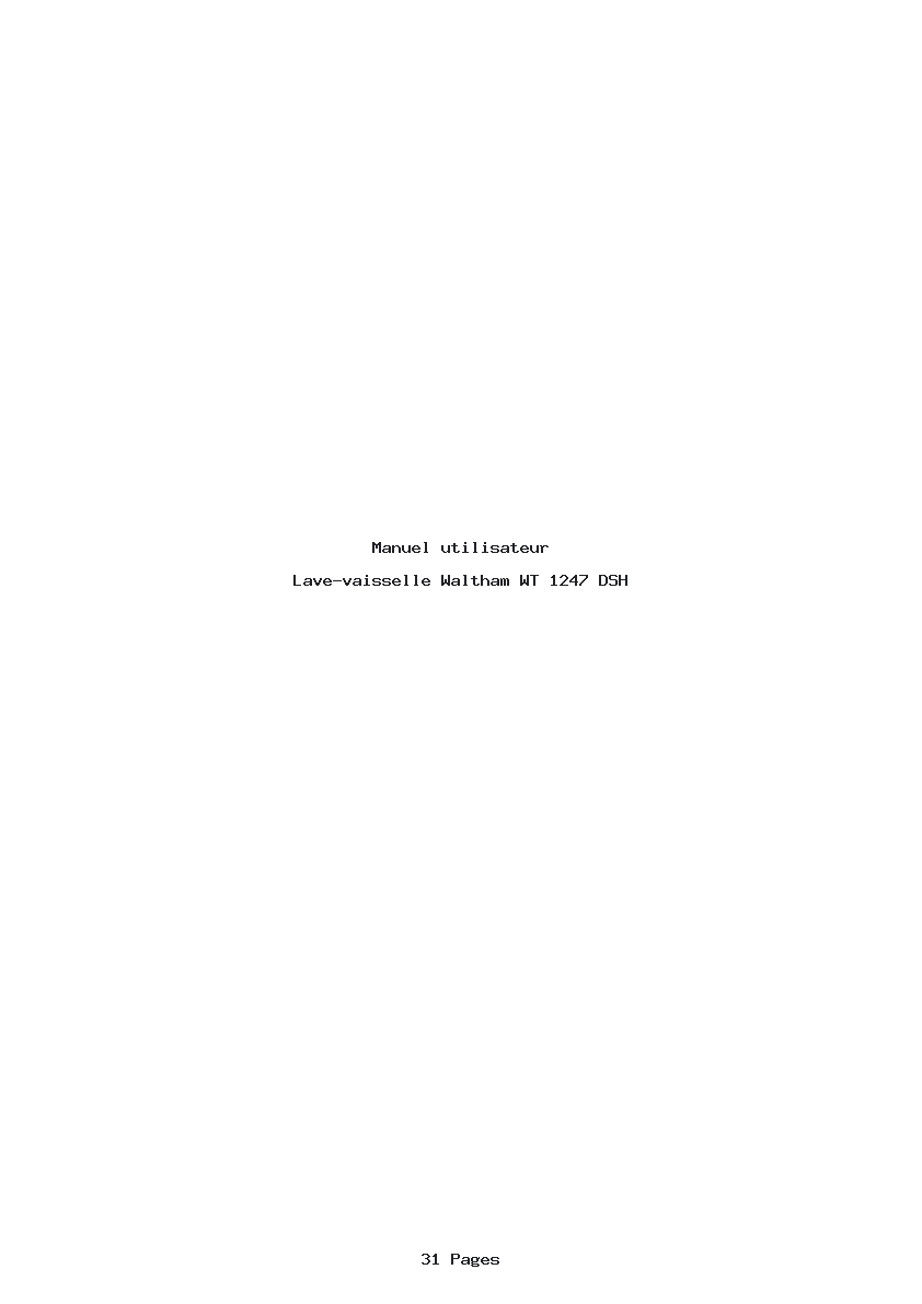 Page 1 de la notice Manuel utilisateur Waltham WT 1247 DSH