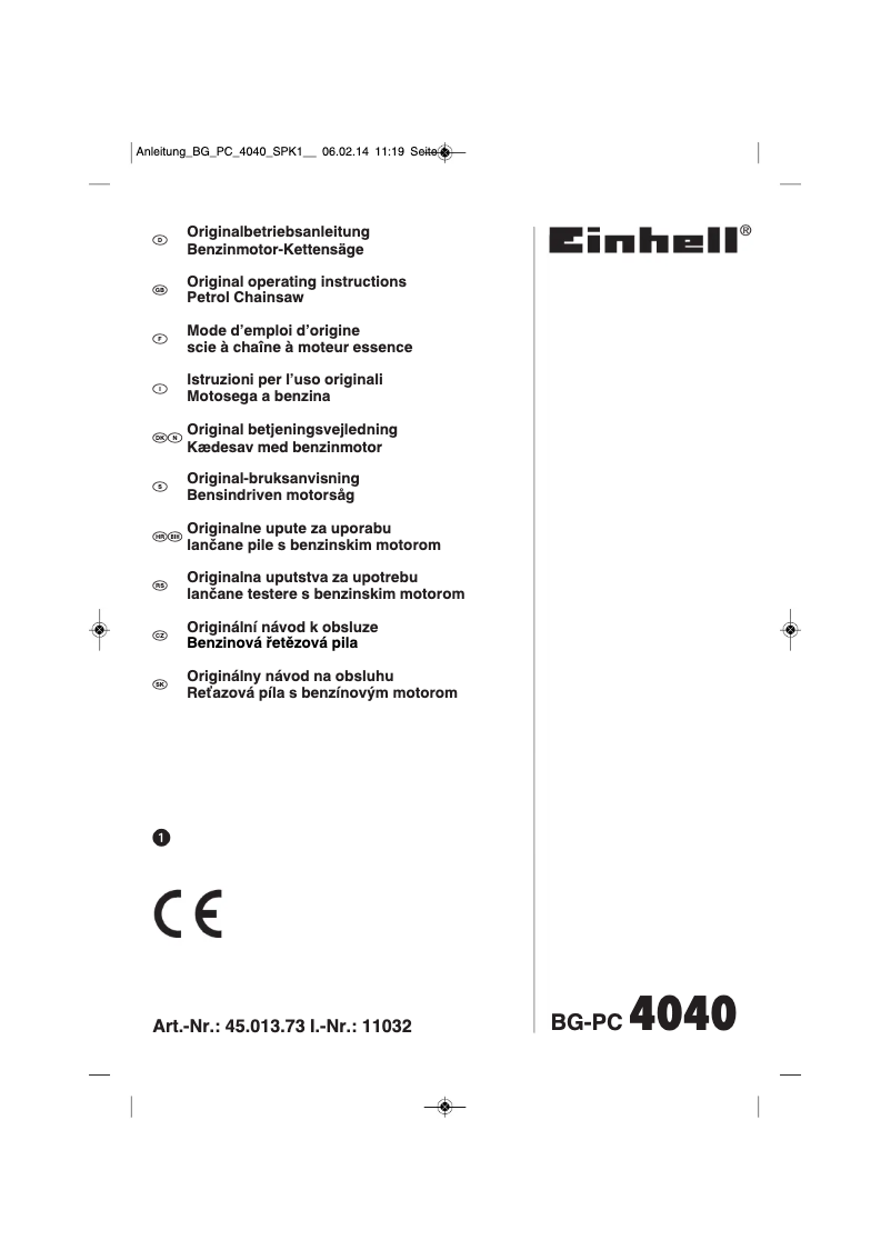Page 1 de la notice Mode d'emploi Einhell BG-PC 4040