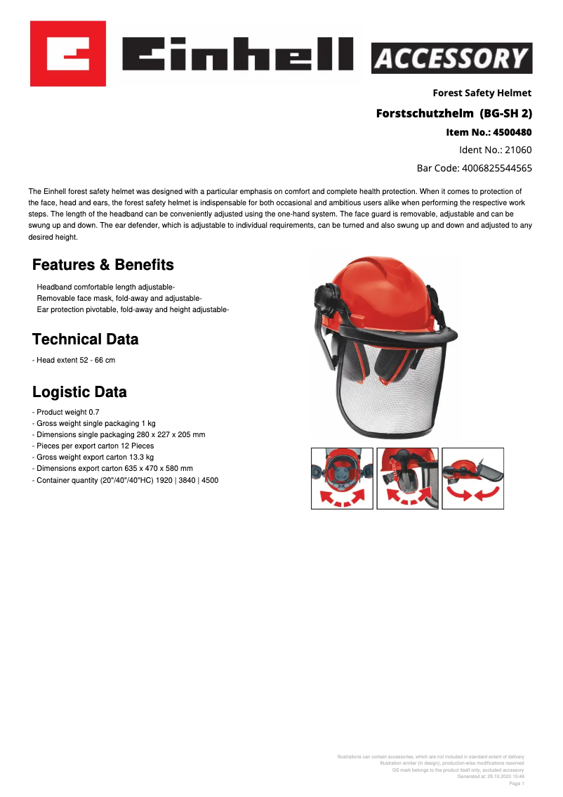 Página 1 del manual Ficha técnica Einhell BG-SH 2