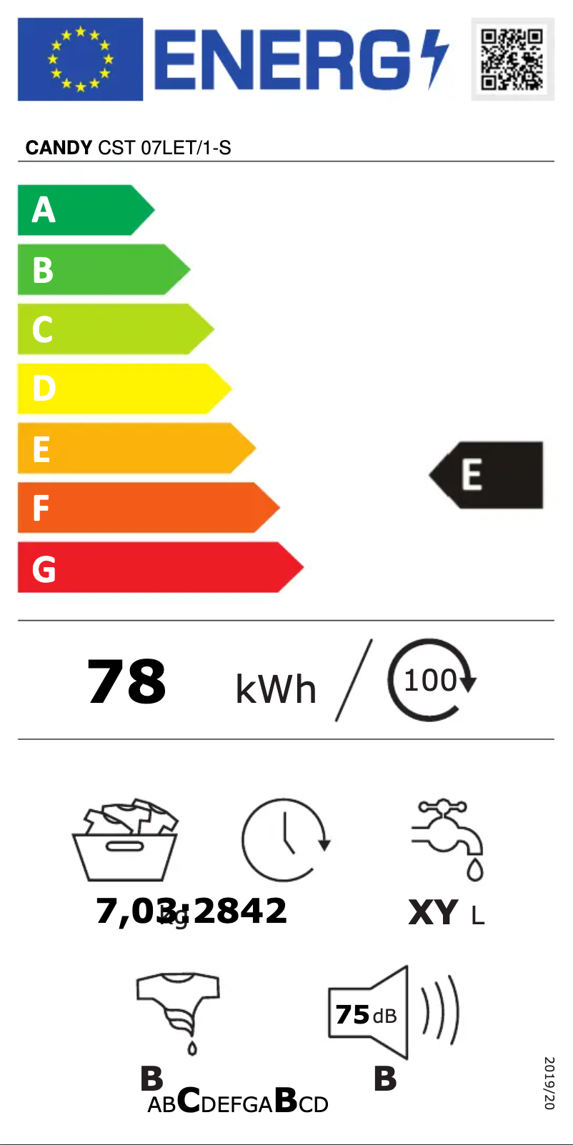 Page 1 of the manual Energy Label Candy CST 07LET/1-S