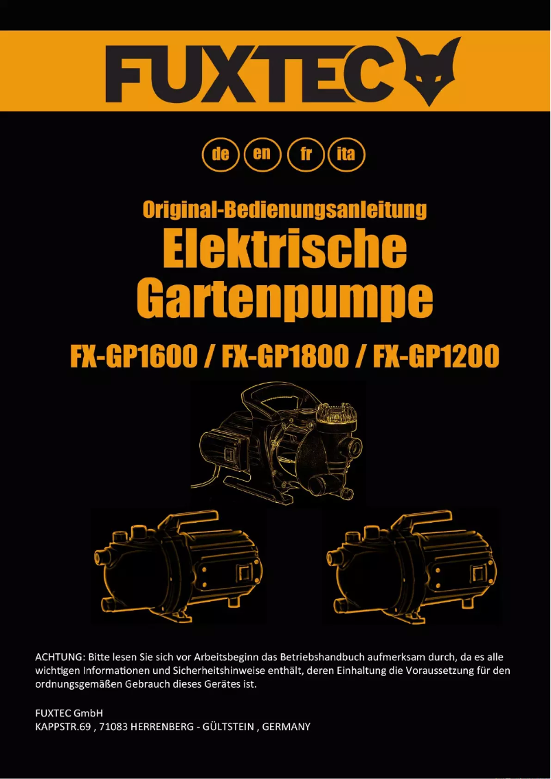 Page 1 de la notice Manuel utilisateur Fuxtec FX-GP1800