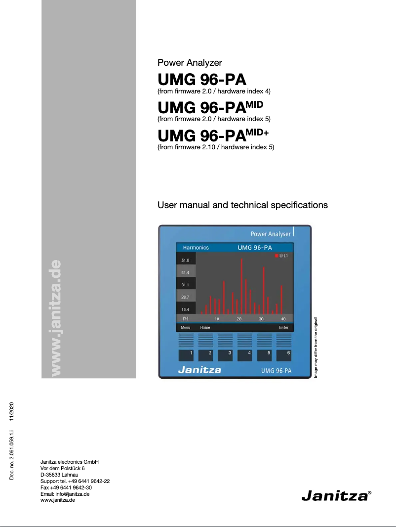 Page 1 de la notice Manuel utilisateur Janitza UMG 96-PA