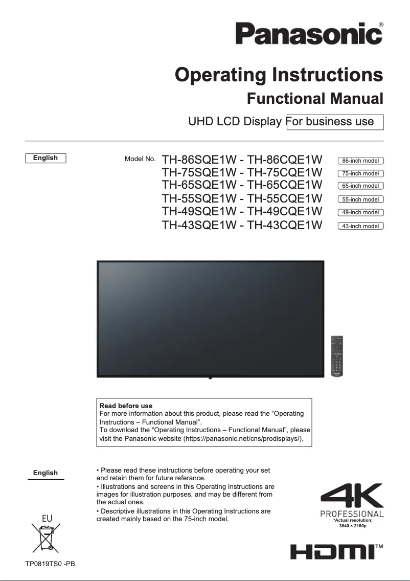 Page 1 de la notice Manuel utilisateur Panasonic TH-55SQE1W