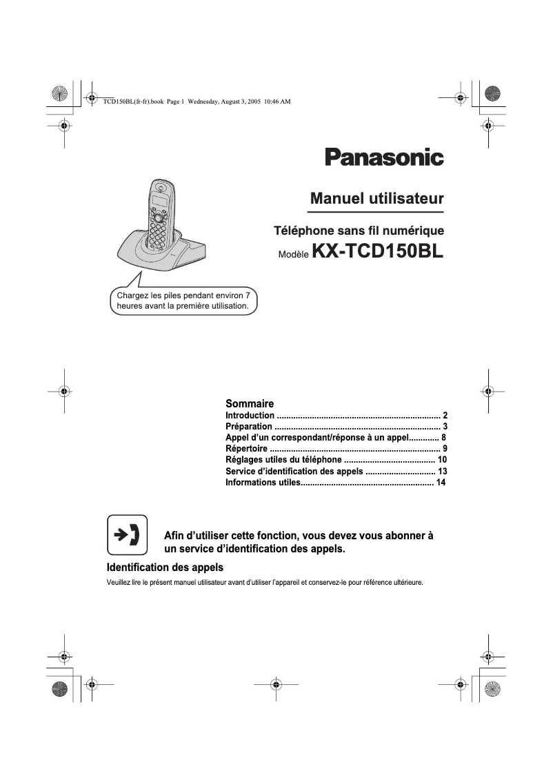 Página nº 1 - Manual de usuario Panasonic KX-TCD150BL