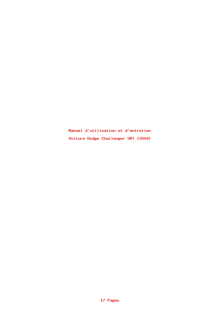 Page 1 de la notice Manuel d'utilisation et d'entretien Dodge Challenger SRT (2009)