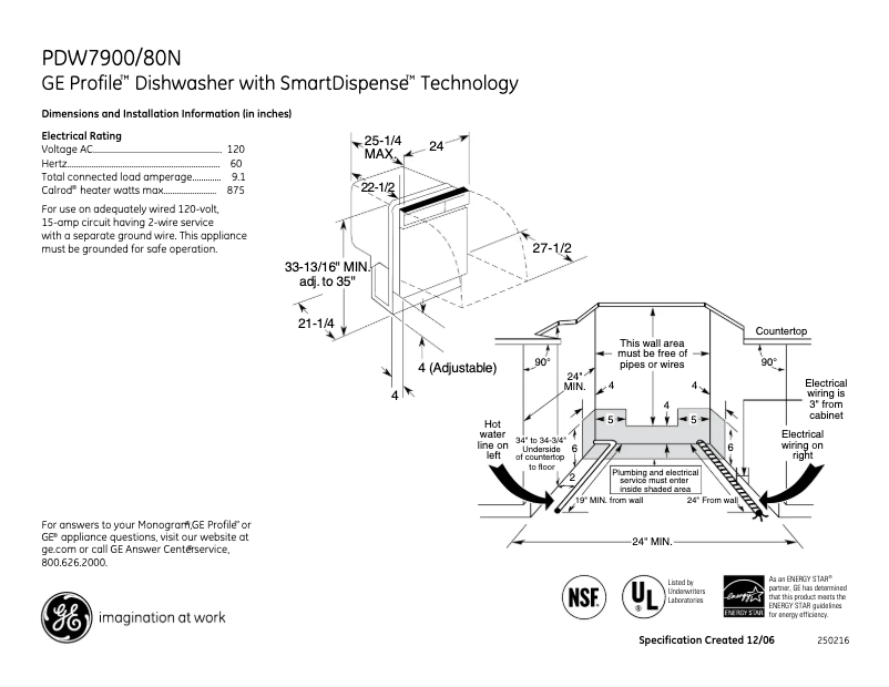 Page n°1 - Fiche technique GE Profile PDW7980NSS