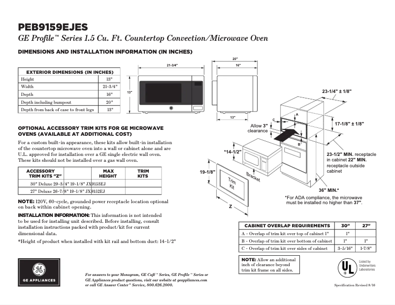 Página 1 del manual Ficha técnica GE Profile PEB9159EJES