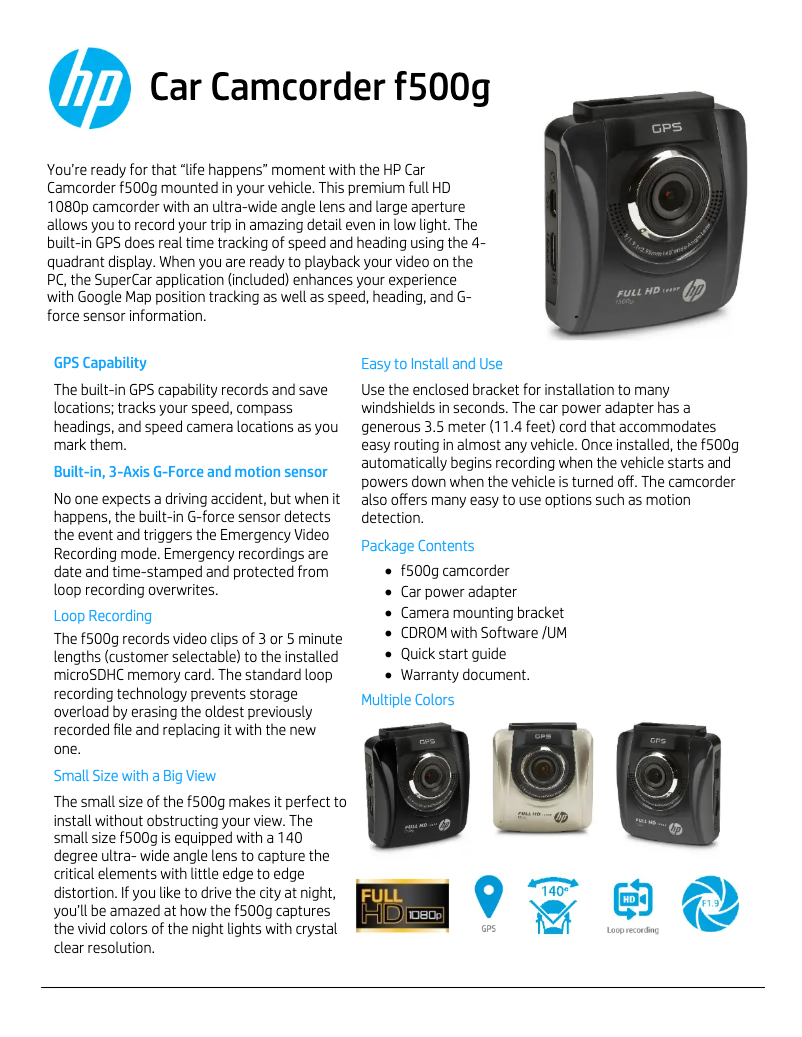 Page 1 de la notice Fiche technique HP F500G