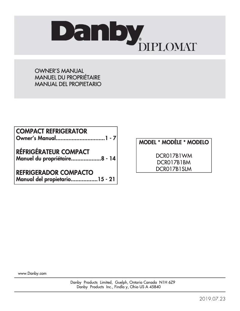 Page 1 de la notice Mode d'emploi Danby DCR017B1BM
