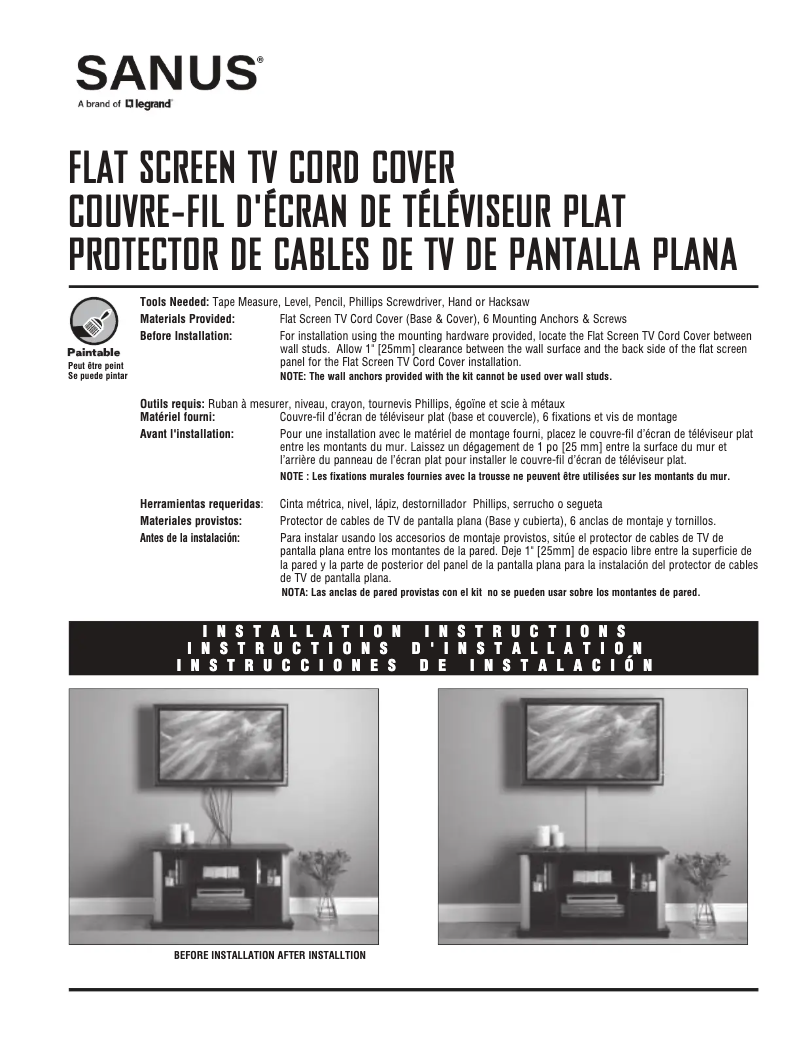 Page 1 de la notice Manuel utilisateur Sanus BSA-OWCM301