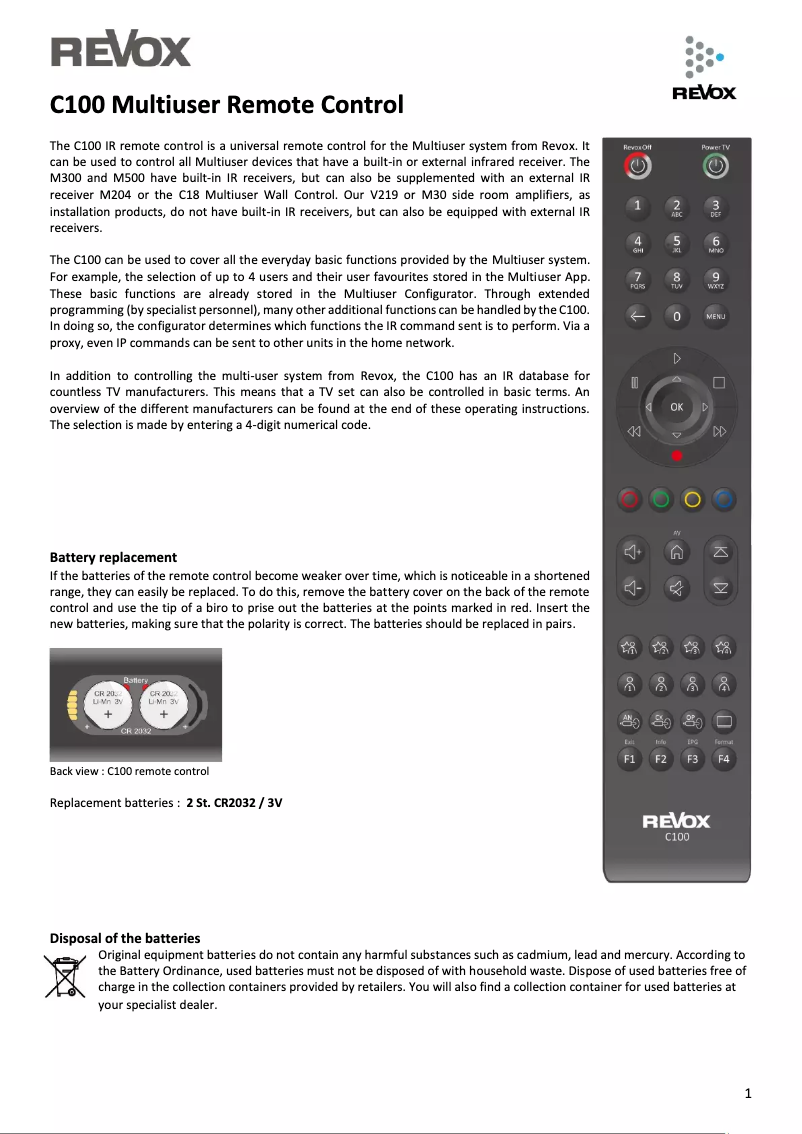 Page 1 de la notice Manuel utilisateur Revox C100