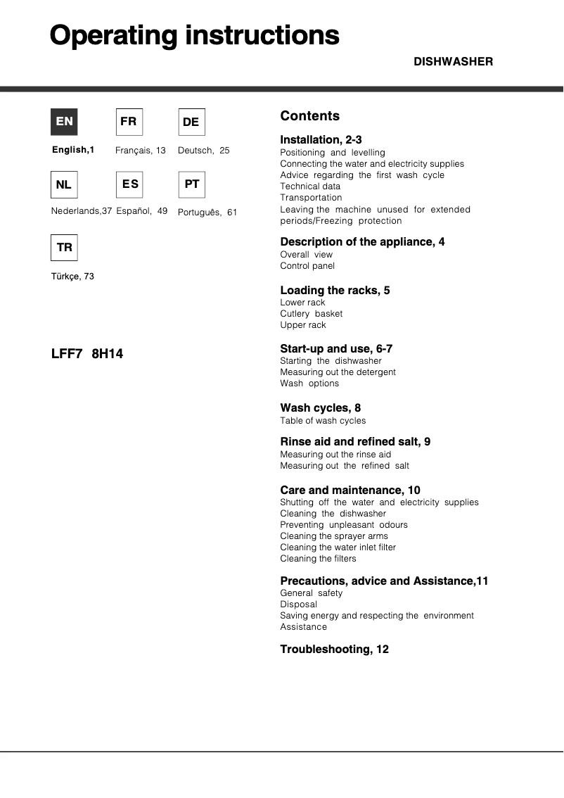 Page 1 de la notice Manuel utilisateur Hotpoint Ariston LFF7 8H14 X EU