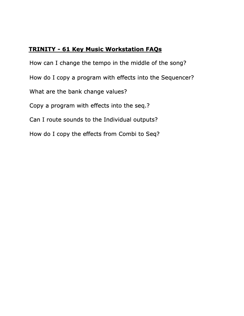 Page 1 de la notice FAQ Korg Trinity