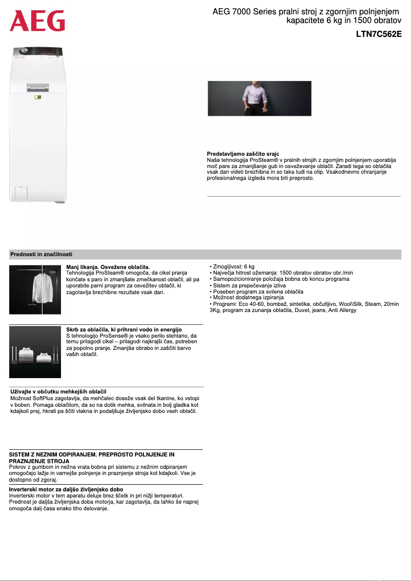 Página 1 del manual Ficha técnica AEG LTN7C562E