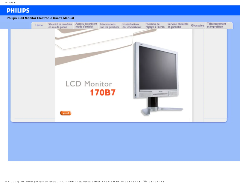 Page n°1 - Manuel utilisateur Philips 170B7CB