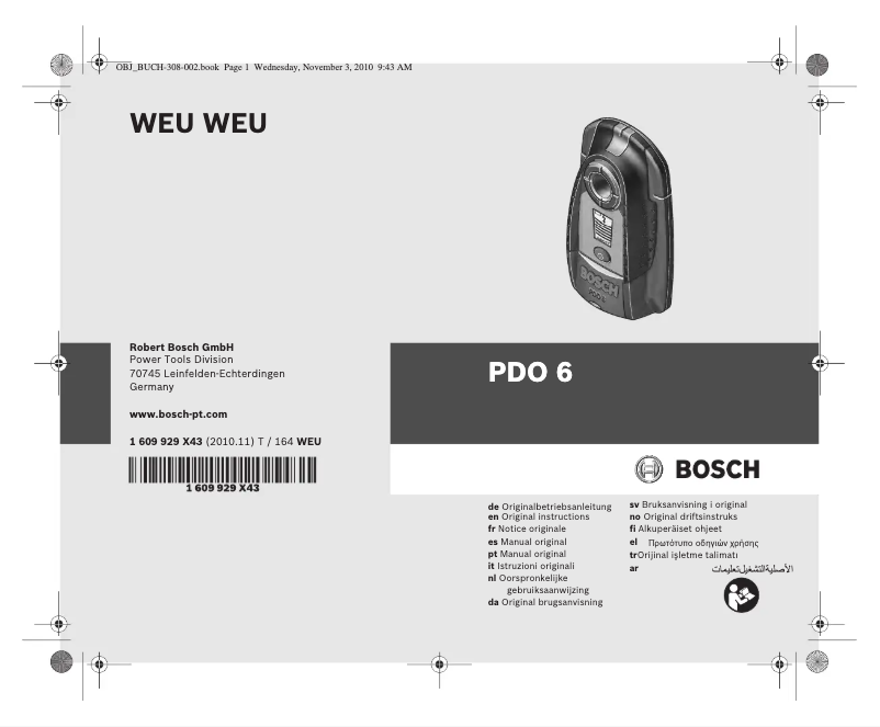 Page 1 de la notice Manuel utilisateur Bosch Detector PDO 6