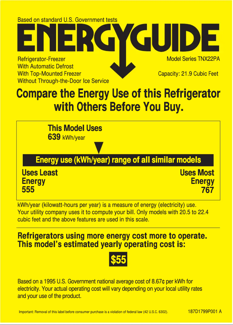 Page n°1 - Label énergétique GE Profile Performance TNX22PACLCC