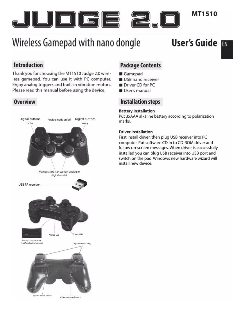 Page 1 de la notice Manuel utilisateur Media-Tech MT1510