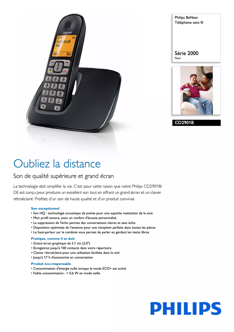 Page n°1 - Fiche technique Philips BeNear CD2901B