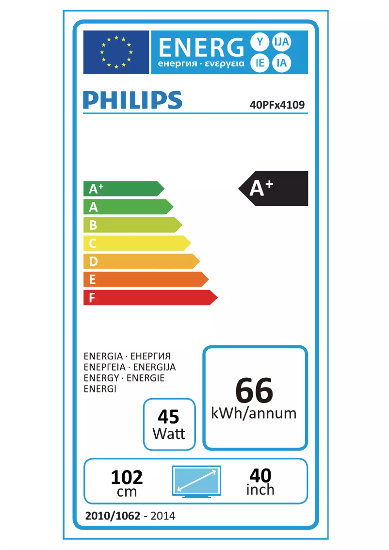 Page n°1 - Label énergétique Philips 40PFH4109