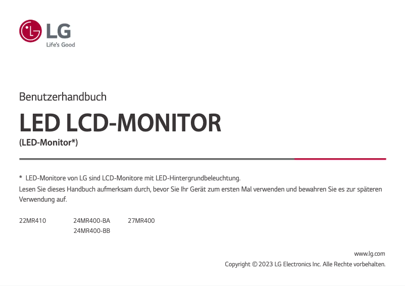 Page 1 de la notice Manuel utilisateur LG 27MR400