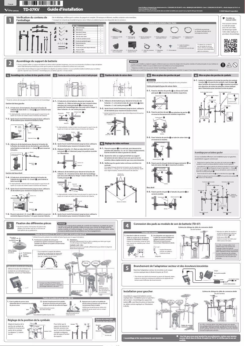Page 1 de la notice Guide d'installation Roland TD-07KV