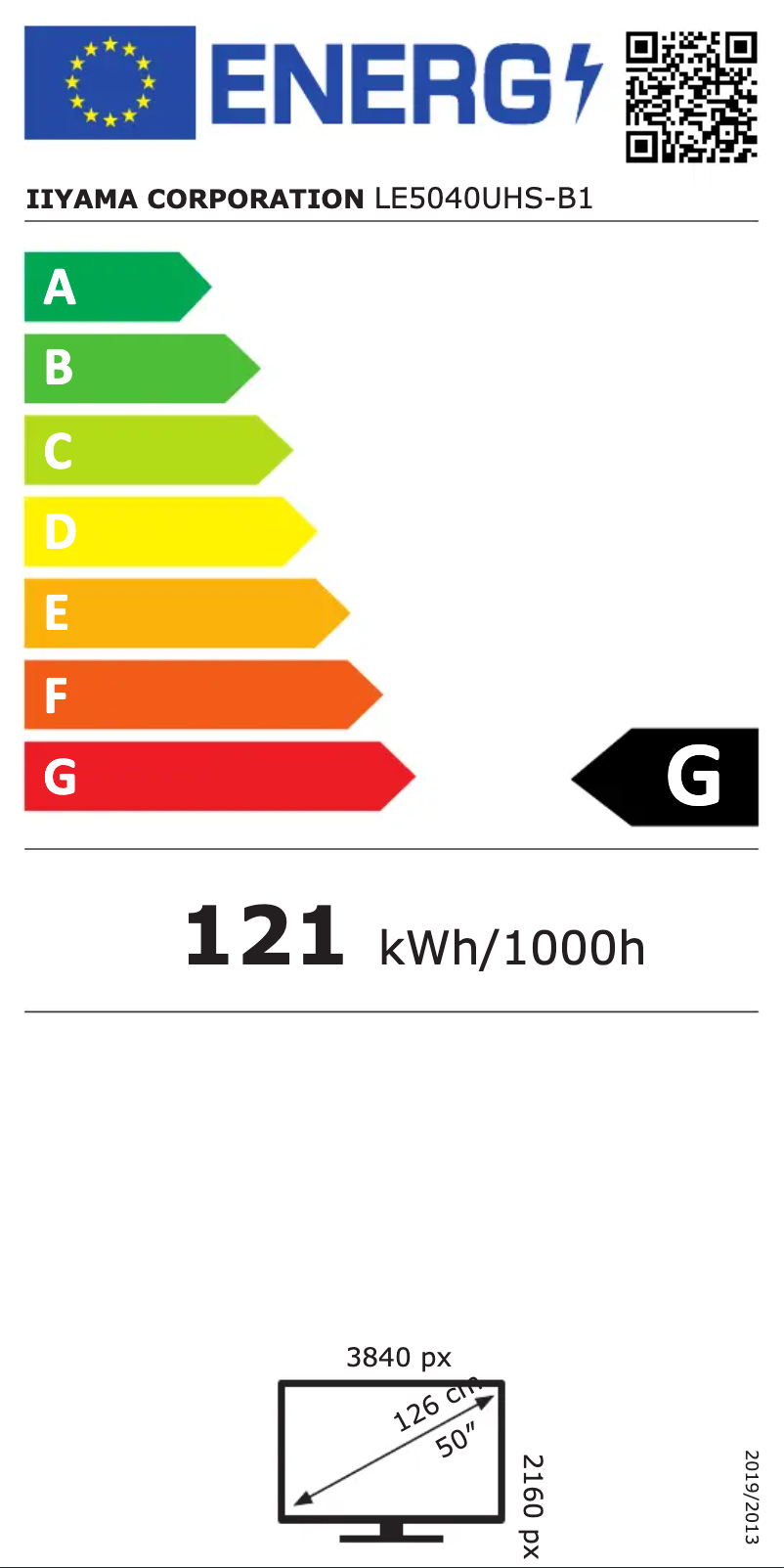 Page 1 de la notice Label énergétique Iiyama ProLite LE5040UHS-B1