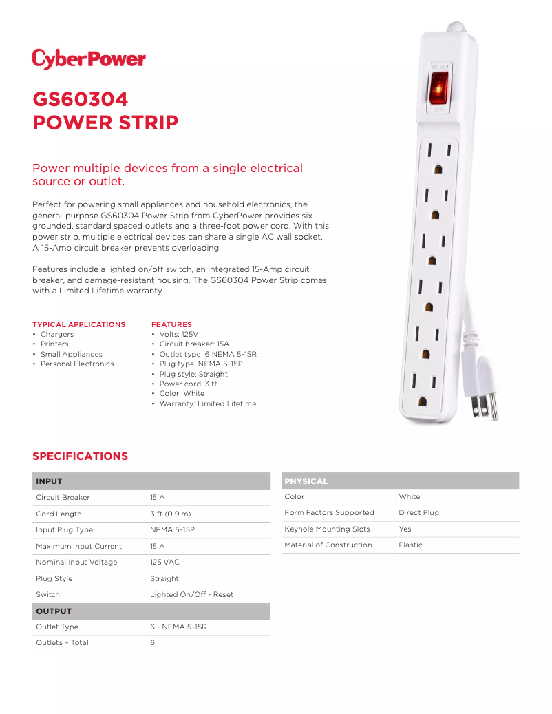 Page 1 de la notice Fiche technique CyberPower GS60304