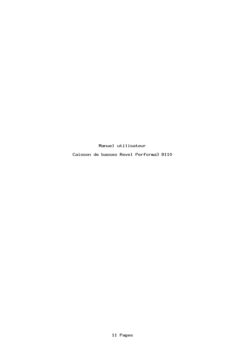 Page 1 de la notice Manuel utilisateur Revel Performa3 B110