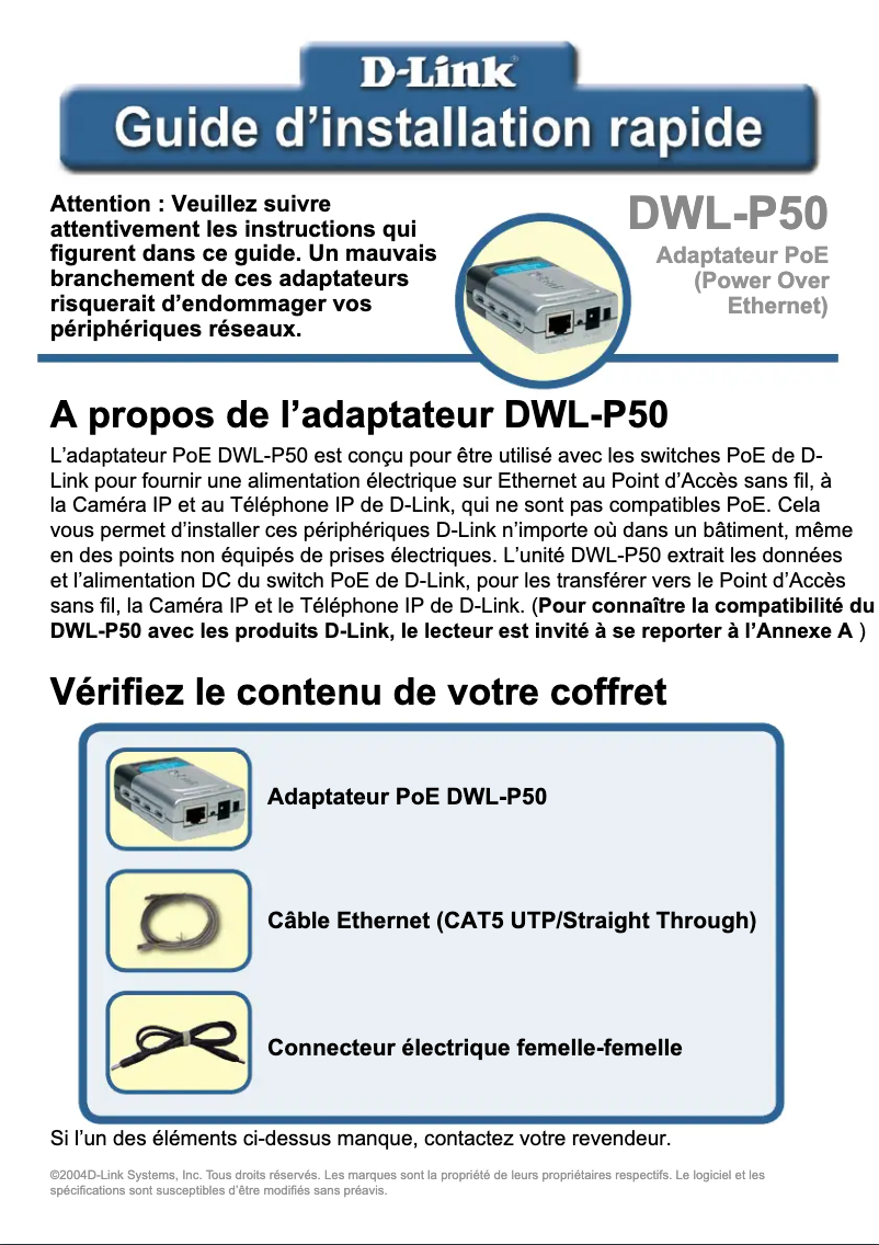 Page 1 of the manual Quick Start Guide D-Link DWL-P50