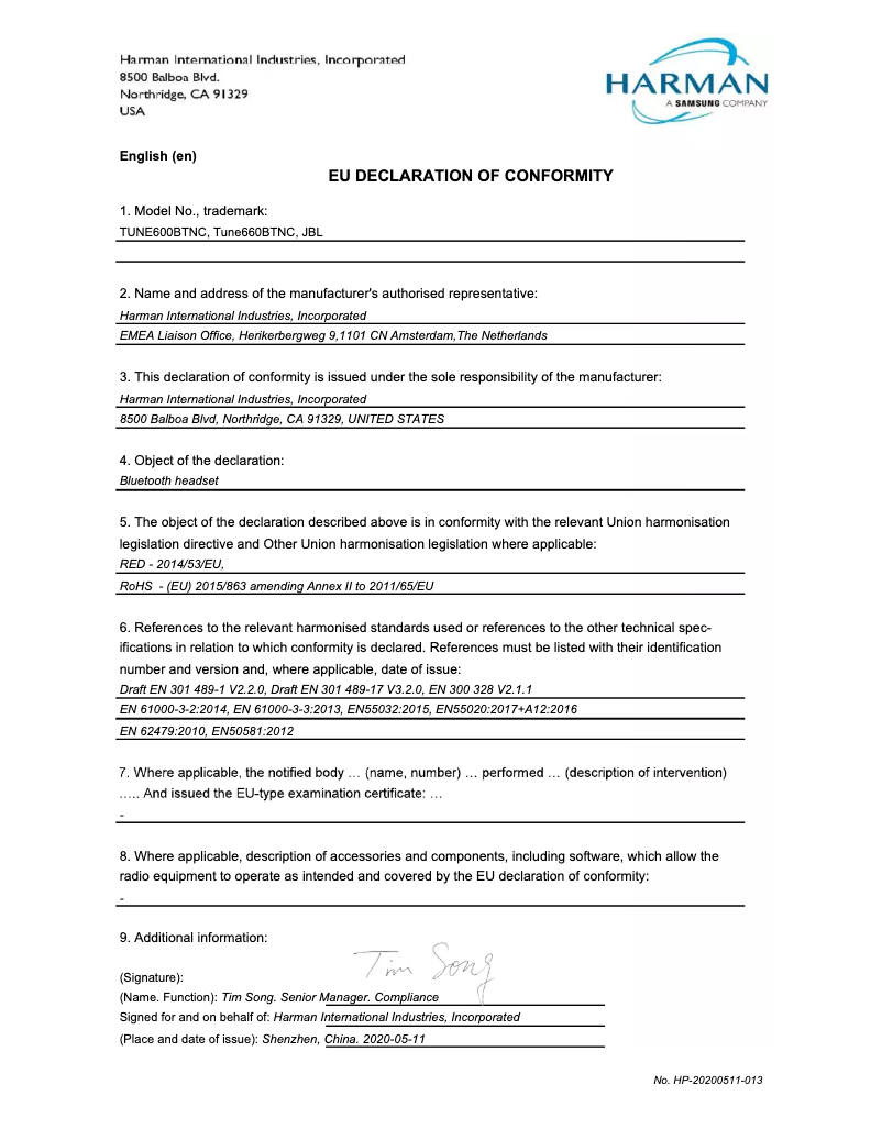 Page 1 de la notice Mode d'emploi JBL TUNE 660BTNC