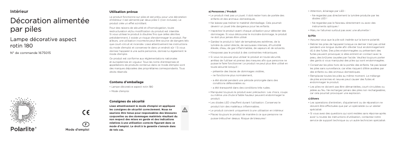 Page 1 de la notice Manuel utilisateur Polarlite Rattan 180
