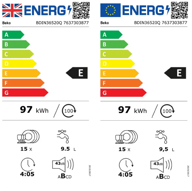 Page 1 de la notice Label énergétique Beko BDIN36520Q