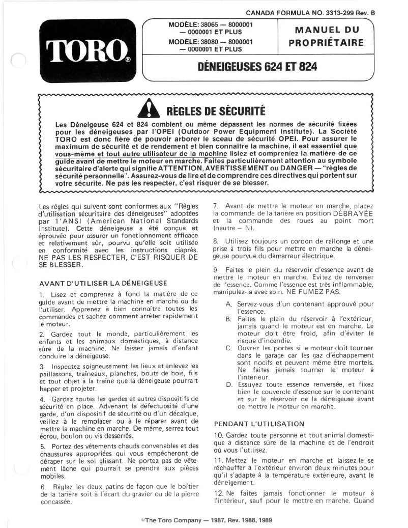 Page 1 de la notice Manuel utilisateur Toro 38065