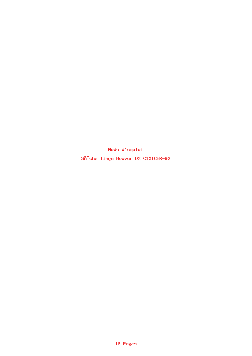 Page 1 de la notice Mode d'emploi Hoover DX C10TCER-80