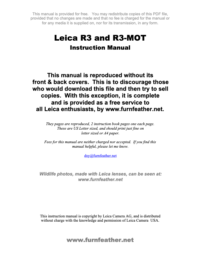 Page 1 de la notice Manuel utilisateur Leica R3-MOT