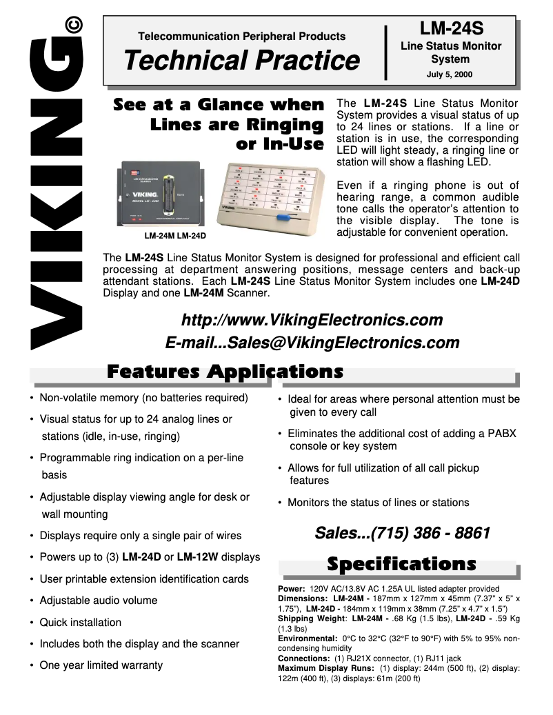 Page 1 de la notice Manuel utilisateur Viking LM-24S