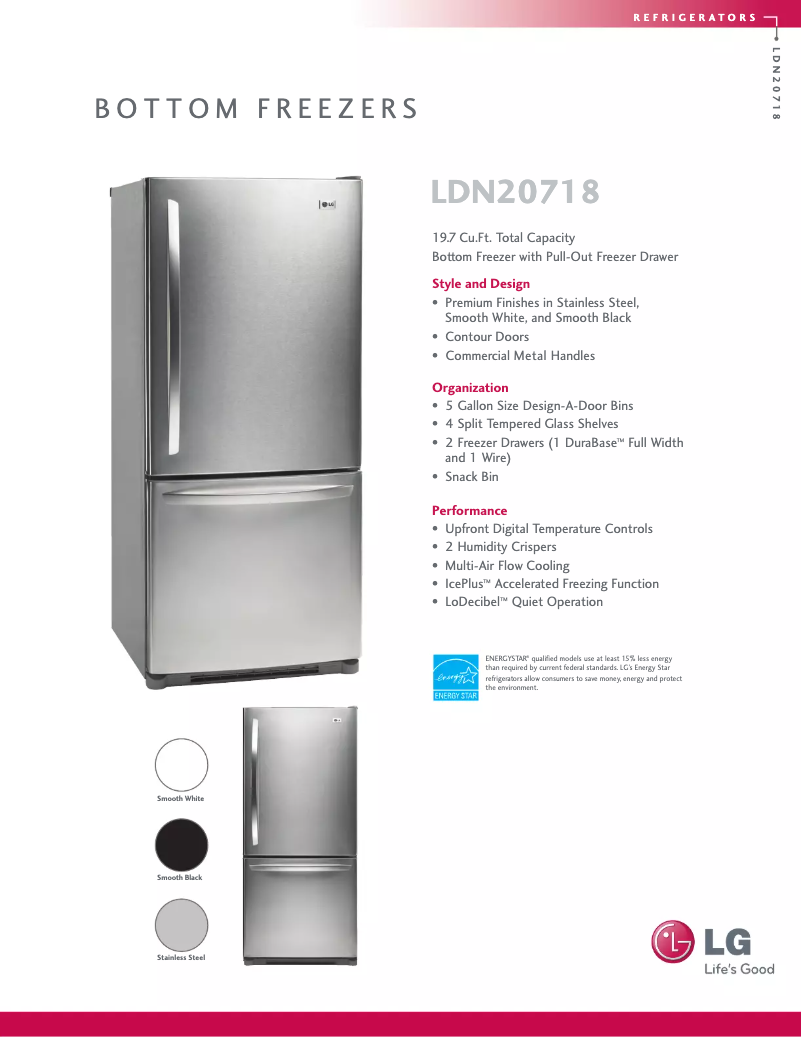 Page 1 de la notice Fiche technique LG LDN20718SB