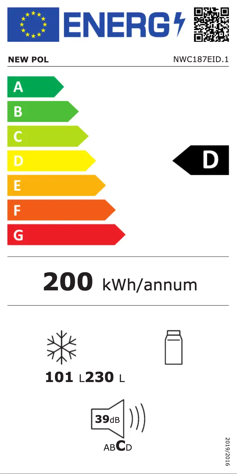 Page 1 de la notice Label énergétique New Pol NWC187EID.1