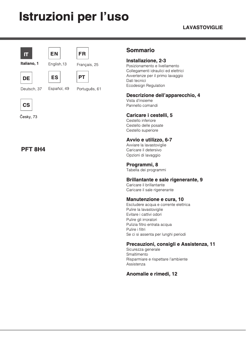 Página 1 del manual Manual de usuario Hotpoint PFT 8H4X.R