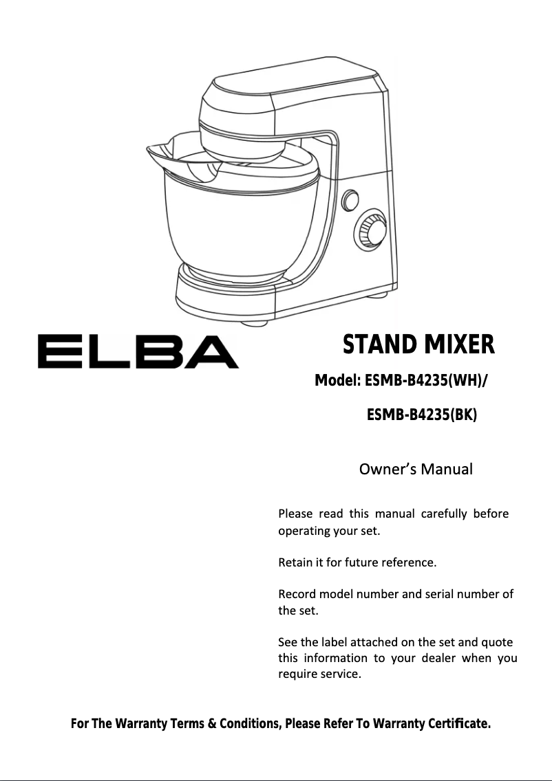 Page 1 de la notice Manuel utilisateur Elba ESMB-B4235(BK)